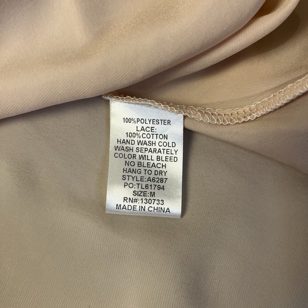 UMGEE Satin Medium Lace Trim Back Tie Ruffle Tan/Cream Top - Picture 9 of 9